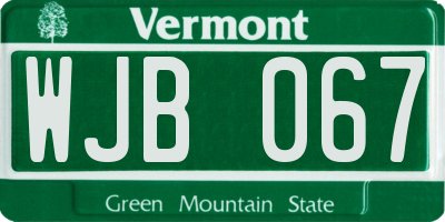 VT license plate WJB067