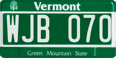 VT license plate WJB070