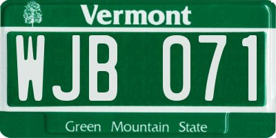 VT license plate WJB071
