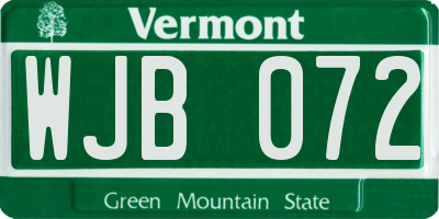 VT license plate WJB072