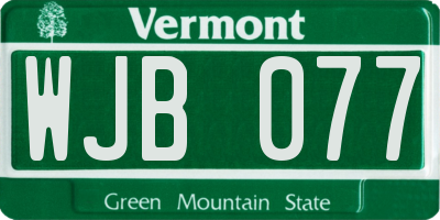 VT license plate WJB077