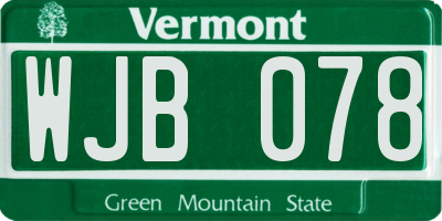 VT license plate WJB078