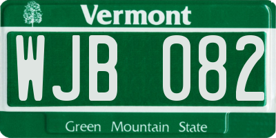 VT license plate WJB082