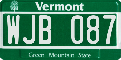 VT license plate WJB087