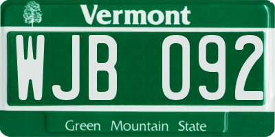 VT license plate WJB092