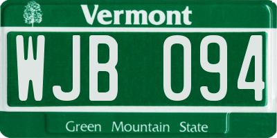 VT license plate WJB094