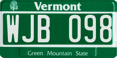 VT license plate WJB098