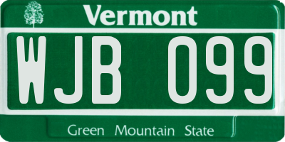 VT license plate WJB099