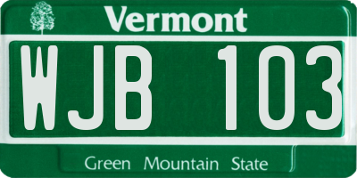 VT license plate WJB103