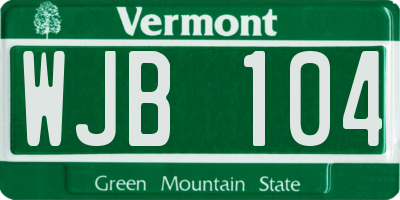 VT license plate WJB104