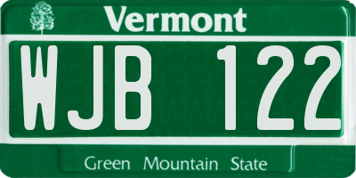 VT license plate WJB122