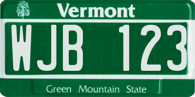 VT license plate WJB123