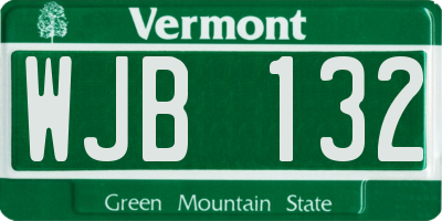 VT license plate WJB132