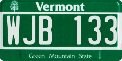 VT license plate WJB133