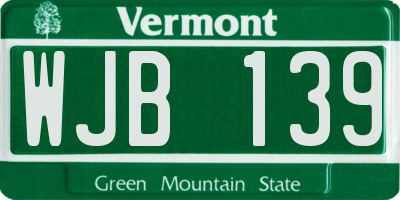 VT license plate WJB139