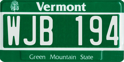 VT license plate WJB194