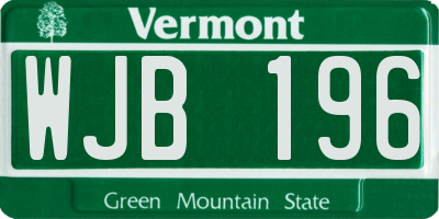 VT license plate WJB196