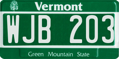 VT license plate WJB203