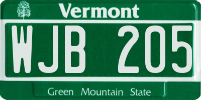 VT license plate WJB205