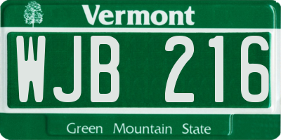 VT license plate WJB216