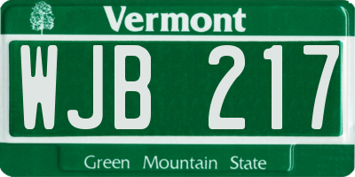 VT license plate WJB217