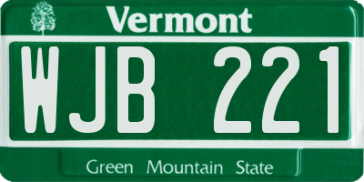 VT license plate WJB221