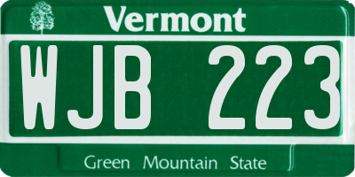 VT license plate WJB223