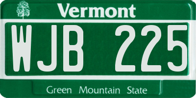 VT license plate WJB225