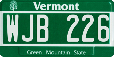 VT license plate WJB226