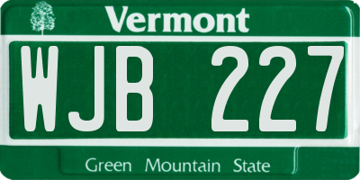 VT license plate WJB227