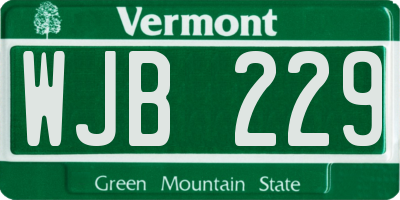 VT license plate WJB229