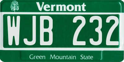 VT license plate WJB232