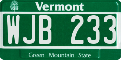 VT license plate WJB233