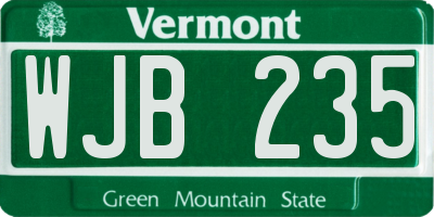 VT license plate WJB235