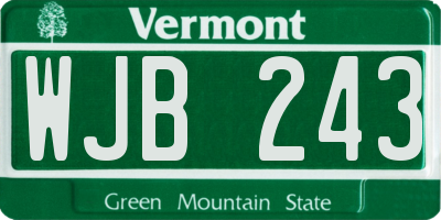 VT license plate WJB243