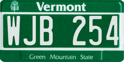 VT license plate WJB254