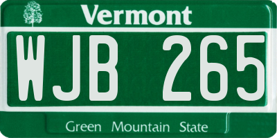 VT license plate WJB265