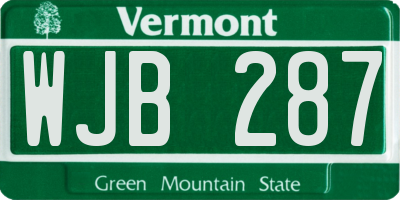 VT license plate WJB287