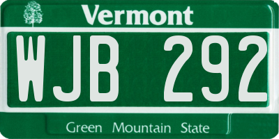 VT license plate WJB292