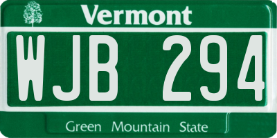 VT license plate WJB294
