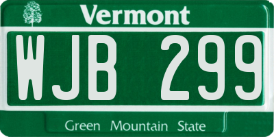 VT license plate WJB299