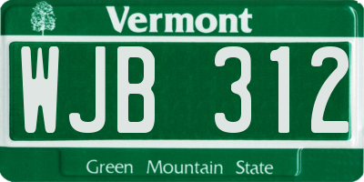 VT license plate WJB312