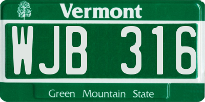 VT license plate WJB316