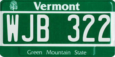 VT license plate WJB322