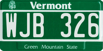 VT license plate WJB326