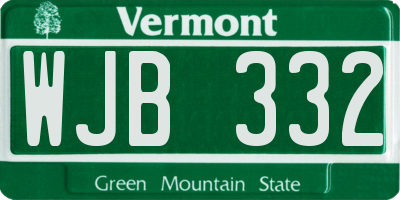 VT license plate WJB332
