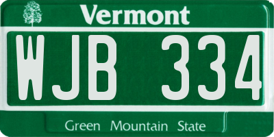 VT license plate WJB334