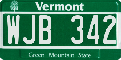 VT license plate WJB342
