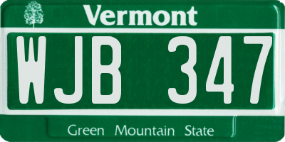 VT license plate WJB347