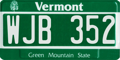 VT license plate WJB352